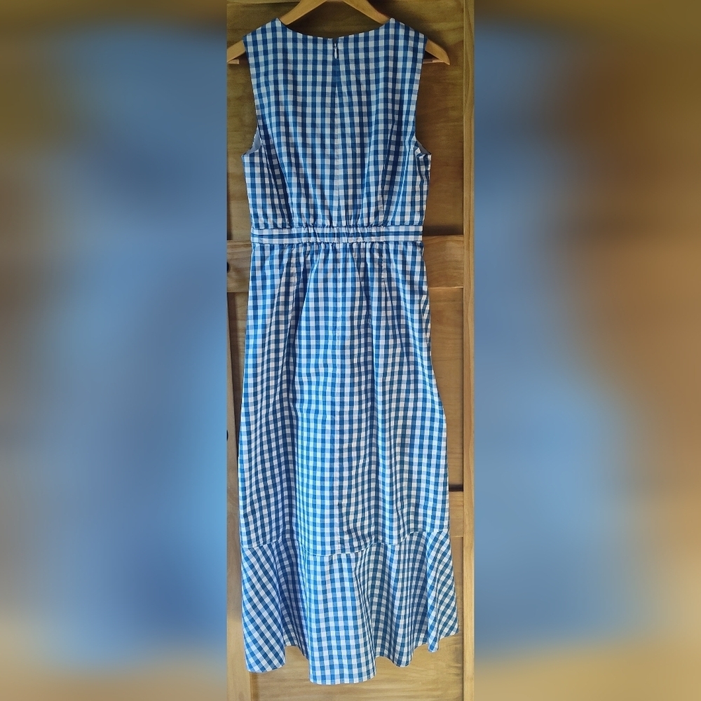 J. Crew Women's Blue White Gingham V Neck Ruffle Faux Wrap Poplin Maxi Dress | 6 - Picture 3 of 7